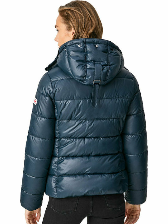 Pepe Jeans June Kurz Damen Puffer Jacke mit pelziger Kapuze für Winter Dulwich