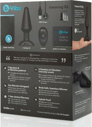b-Vibe Rimming Plug 2 Πρωκτική Σφήνα με Δυνατότητα Ασύρματης Λειτουργίας και Δόνηση XLarge Μαύρη 17cm