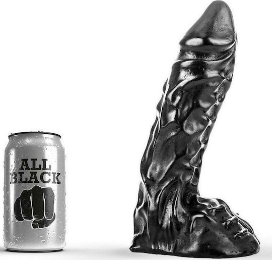 All Black Enigma Glass Dildo with Scrotum Black 23cm