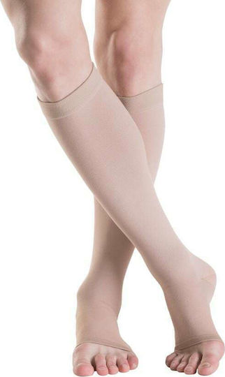 Sigvaris Traditional 504 Open Toe Graduated Compression Calf High Socks Long 32-46 mmHg Beige