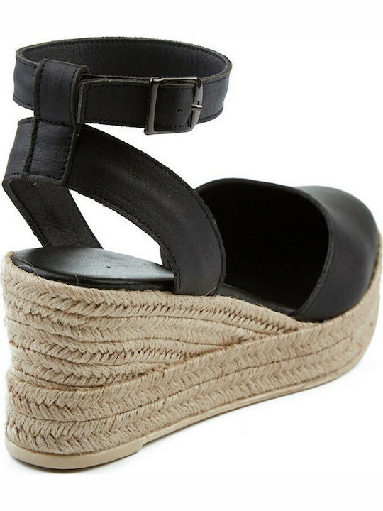Women's Leather Platform Espadrilles Black