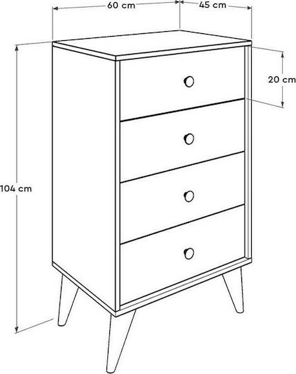 Drawers Storage Wooden with 4 Drawers L60xW45xH104cm