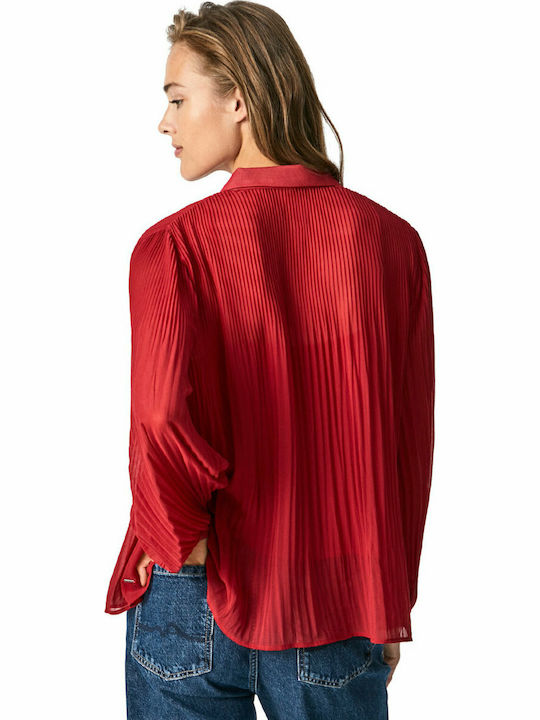 Pepe Jeans Irma Women's Monochrome Long Sleeve Shirt Red