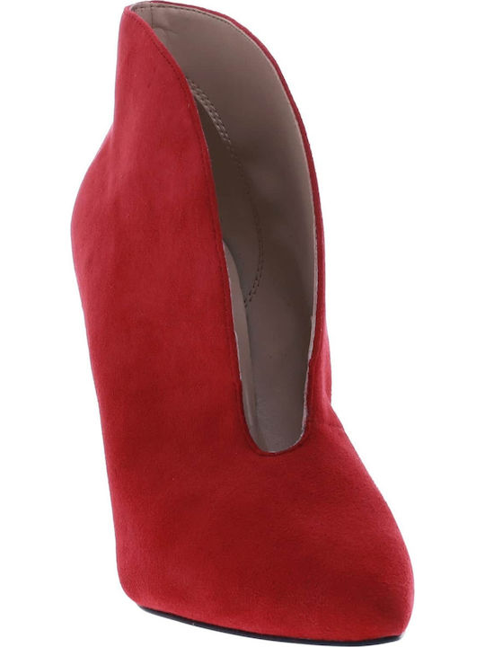 Tetty Ghete Dama de Catifea Ankle Boots cu Toc Roșii