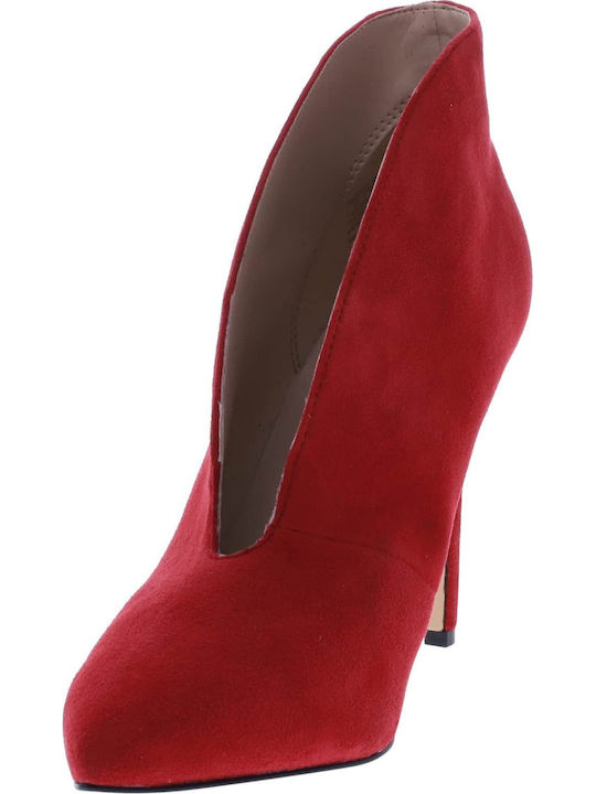 Tetty Ghete Dama de Catifea Ankle Boots cu Toc Roșii