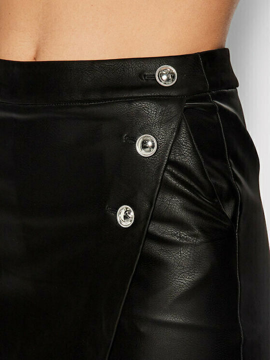 Women's Leather Skirt-Shorts High-waisted Black