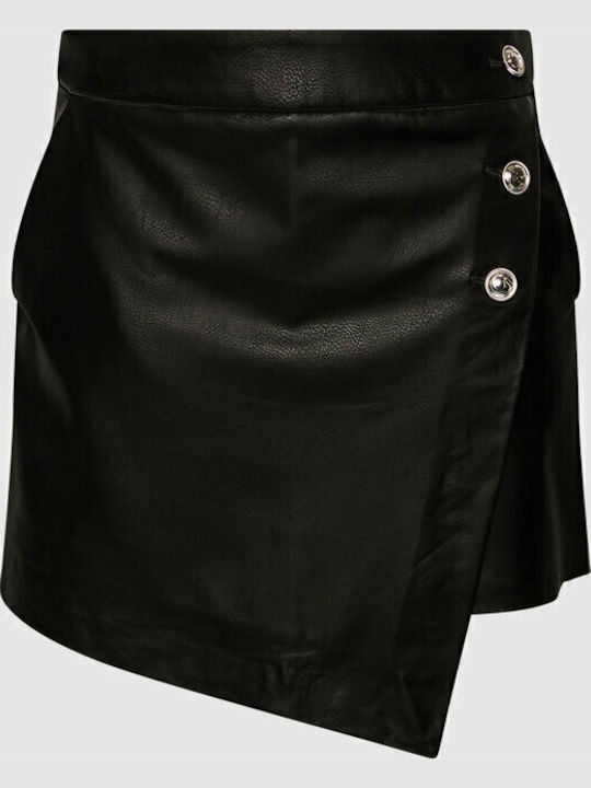 Women's Leather Skirt-Shorts High-waisted Black