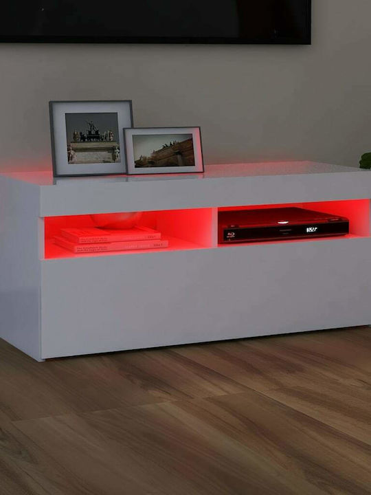 Έπιπλο TV din lemn cu Iluminare LED Λευκό M90xΠ35xΥ40cm