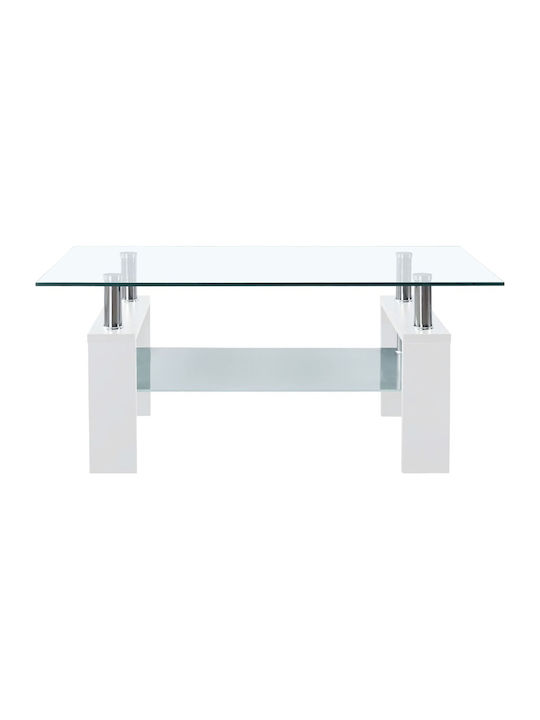 Rectangular Central Coffee Table Wooden Transparent White M95xW55xH40cm