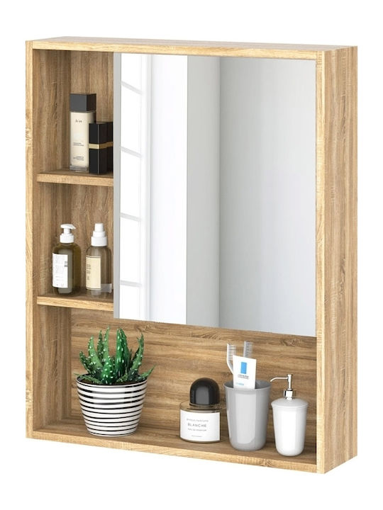 HomCom Rectangular Bathroom Mirror made of Particle Board with Shelf & Cabinet 60x76cm Brown