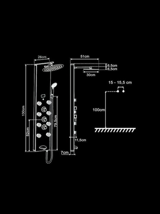 Vinci Dark Crystal Thermostatic Στήλη Υδρομασάζ 130cm