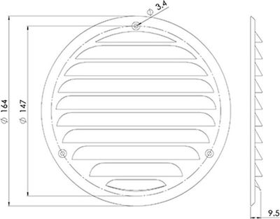 Europlast 101- Persoană de ventilație 12.5x12.5cm Rotundă cu plasă Metal alb
