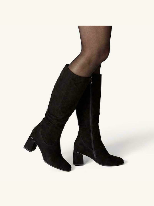 Tamaris Δερμάτινες Γυναικείες Μπότες με Μεσαίο Τακούνι Μαύρες