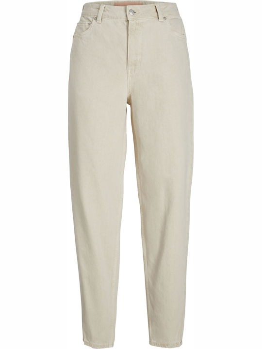 High Waist Women's Jean Trousers in Mom Fit Beige