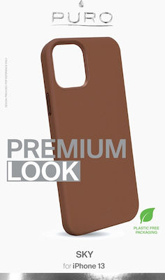 Puro Sky Eco Leather Synthetic Leather Back Cover Brown (iPhone 13)