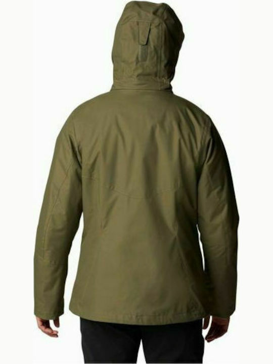 Columbia Bugaboo TM II Fleece Interchange Women's Hiking Short Sports Jacket for Winter with Detachable Hood Stone Green/Black/Olive Green 1799241-397
