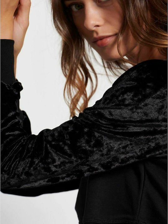 Cropped Women's Sweatshirt Velvet Black