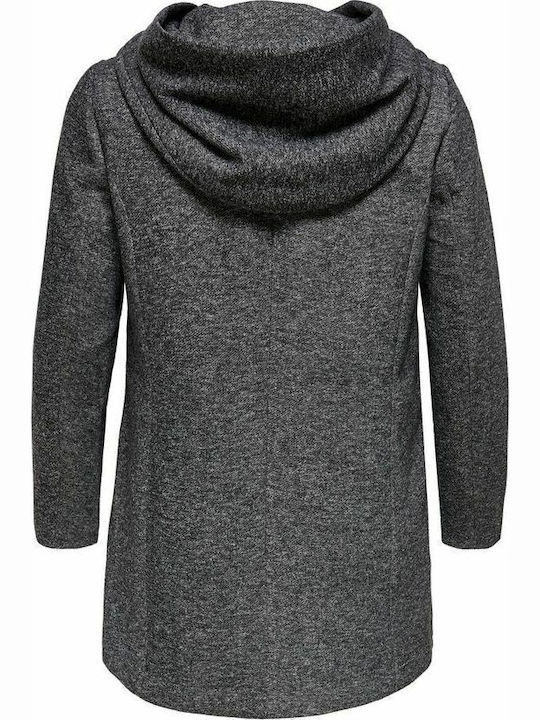 Damen Dark Grey Melange Mantel mit Kapuze
