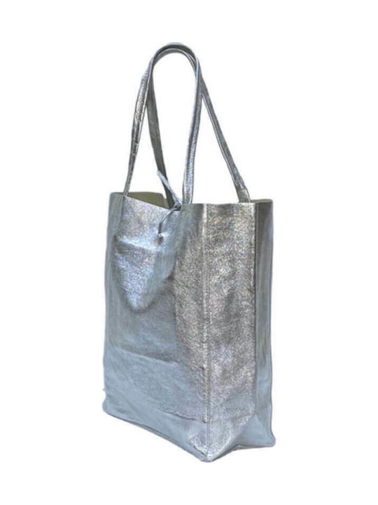 Damen Markttasche Metallic Farben Echtes hochwertiges Leder Tasche in Silber