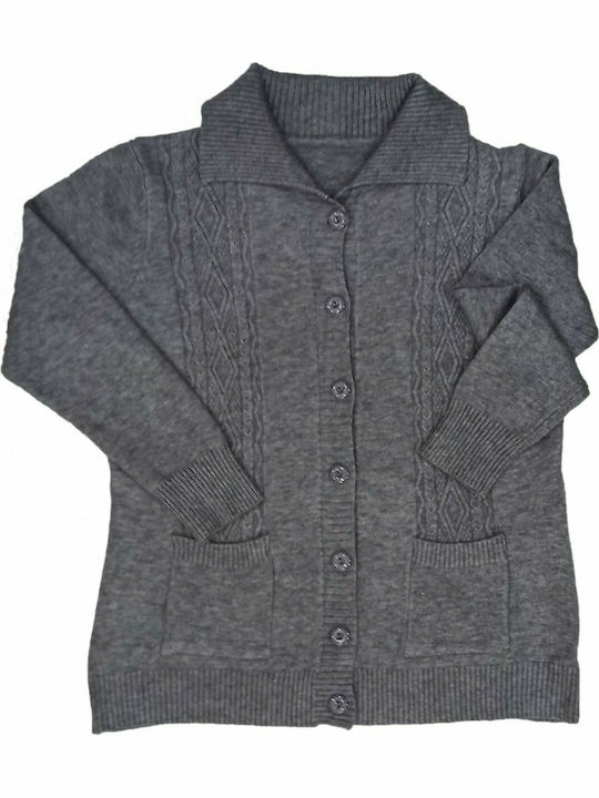 Knitted Cardigan with Collar and Pockets in Chocolate