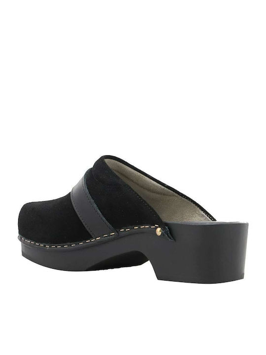 Pescura Suede Mules with Low Heel in Black Color