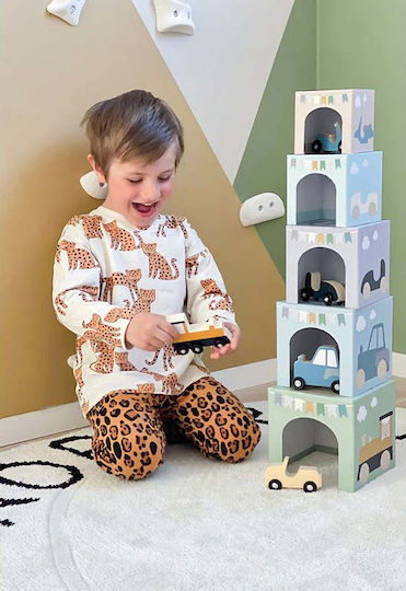 Jabadabado Stacking Toy Stackable Cubes with Cars made of Wood for 24++ Months