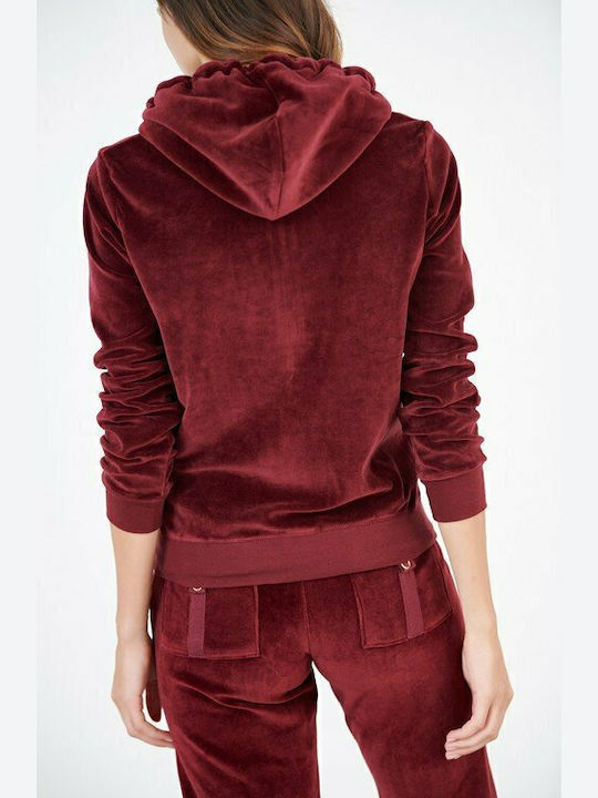 Women's Sweatshirt Jacket Velvet Hooded Burgundy