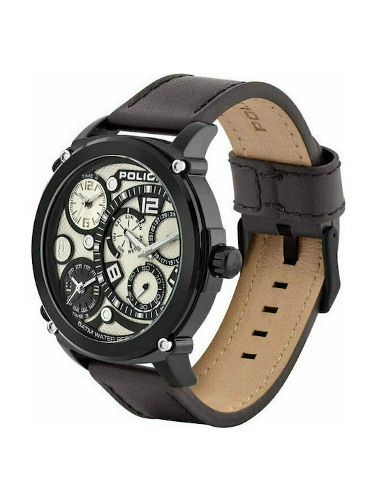 Police Titan Watch Chronograph Battery with Brown Leather Strap