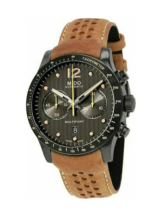 Mido Multifort Ανδρικό Ρολόι 42mm Χρονογράφος Αυτόματο με Καφέ Καουτσούκ Λουράκι
