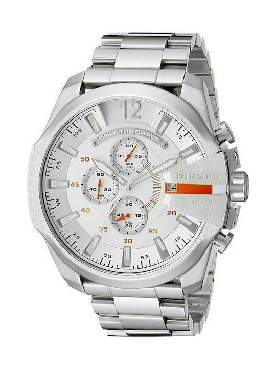 Diesel Mega Chief Uhr Chronograph Batterie mit Silber Metallarmband