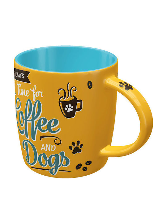 Nostalgic Art Coffee and Dogs Becher Keramik Gelb 330ml