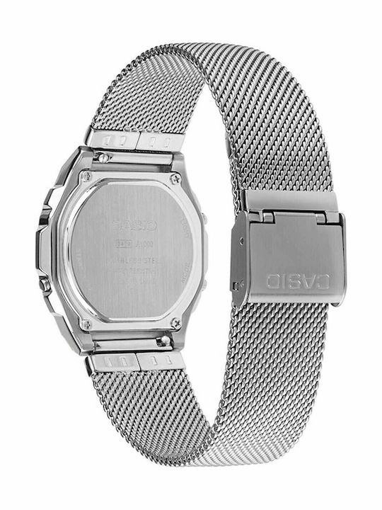 Casio Vintage Iconic Ψηφιακό Ανδρικό Ρολόι 38mm Μπαταρίας με Ασημί Μεταλλικό Μπρασελέ
