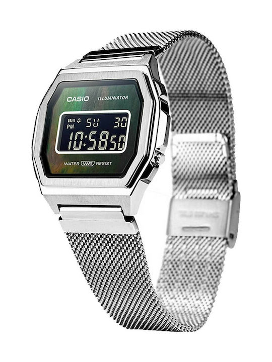 Casio Vintage Iconic Ψηφιακό Ανδρικό Ρολόι 38mm Μπαταρίας με Ασημί Μεταλλικό Μπρασελέ