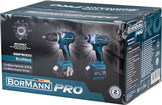 Bormann Pro BBP5000 Set Impact Drill Driver & Impact Screwdriver Brushless 20V with 2 Batteries 4Ah and Case