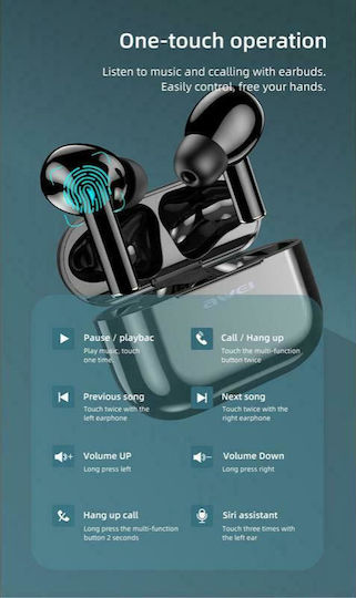 Awei T29 In-ear Bluetooth Handsfree Ακουστικά με Αντοχή στον Ιδρώτα και Θήκη Φόρτισης Μαύρα