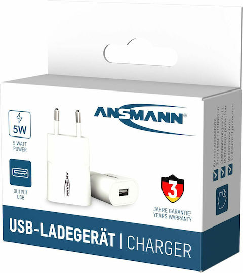 Ansmann Зарядно без кабел с USB-A порт Бял (HC105)
