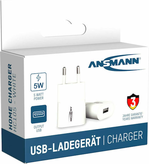 Ansmann Зарядно без кабел с USB-A порт Бял (HC105)