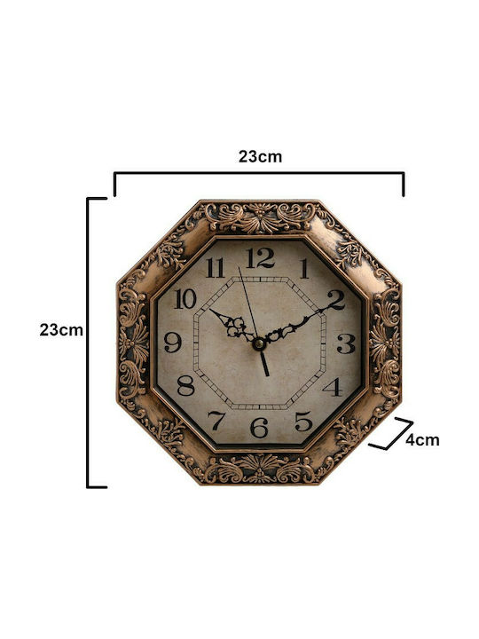 Inart Antique Wall Clock Plastic Gold 23x23cm