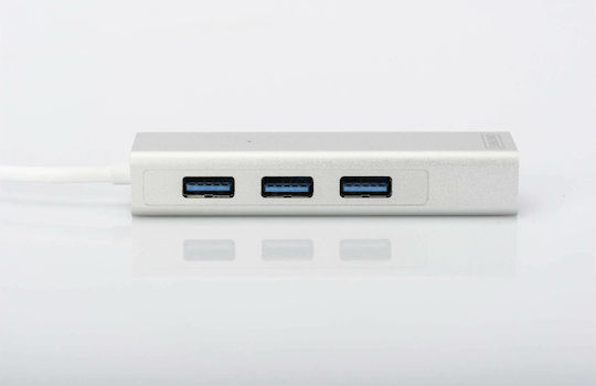 Digitus USB-Hub 3 Anschlüsse USB 3.0 mit USB-A Anschluss / Ethernet Silber