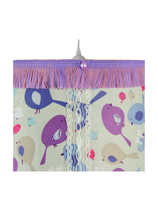 Oxygen Kids Fabric Single Ceiling Light E27 Birds Purple