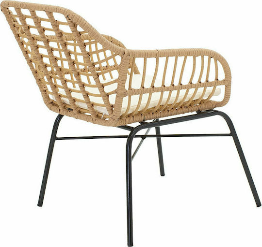 Outdoor-Sessel Rattan Naoki Black - Natural mit Kissen 60x70x75εκ.