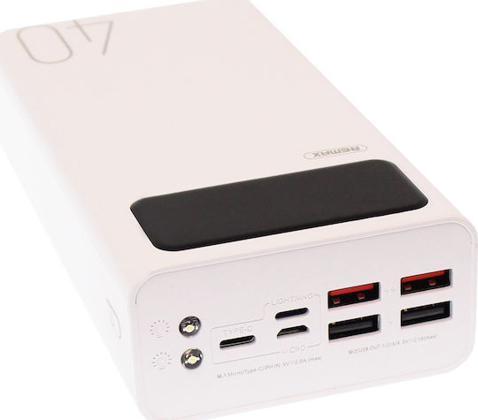 Remax RPP-113 Power Bank 40000mAh με 4 Θύρες USB-A Λευκό
