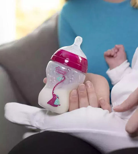 Tommee Tippee Biberoane Bebelusi Plastic Advanced Anti-Colic Anti-Colici cu Tetina din Silicon pentru 3+ Luni Elefant Fucsia 340ml