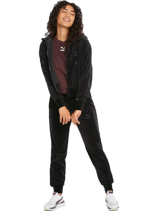 Iconic T7 Women's Sweatshirt Jacket Velvet Hooded Black