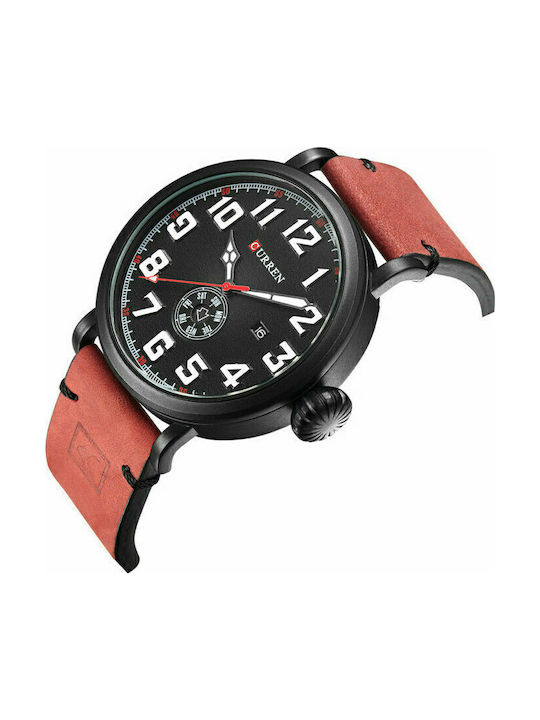 Curren Watch Battery with Red Leather Strap