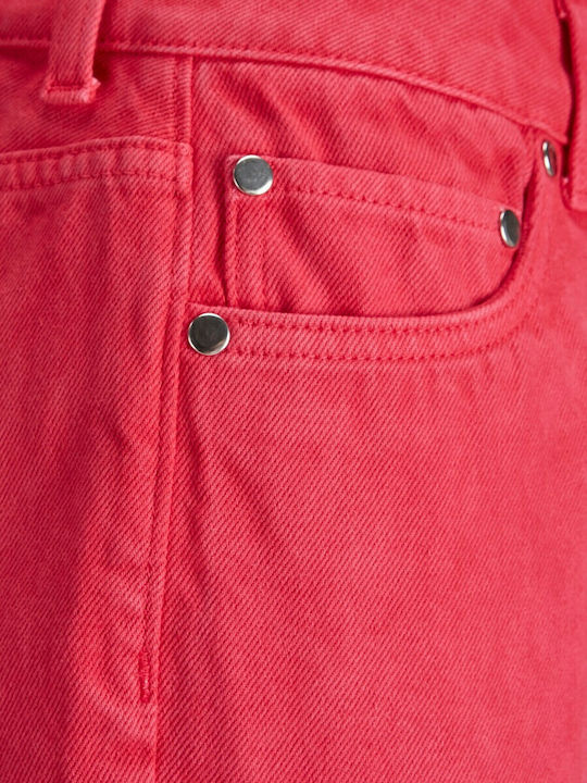 Hoch tailliert Damenjeans in Mom-Passform Fuchsie