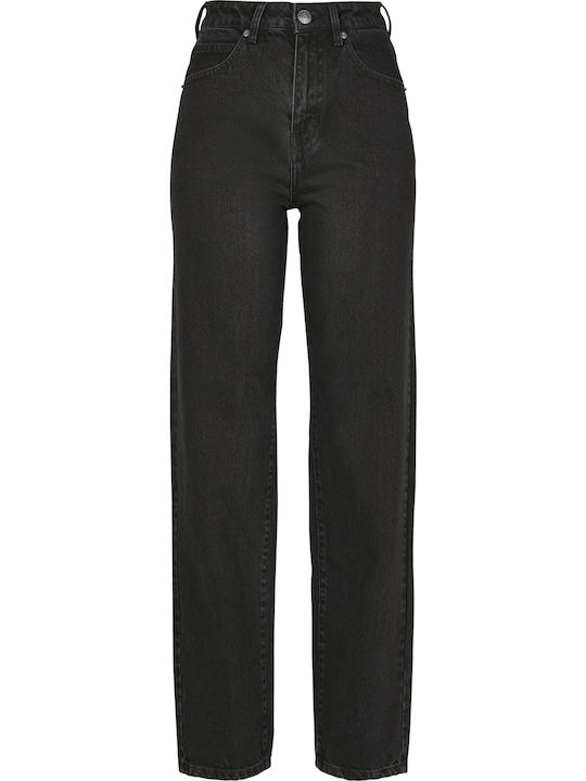 High Waist Women's Jean Trousers in Straight Line Black