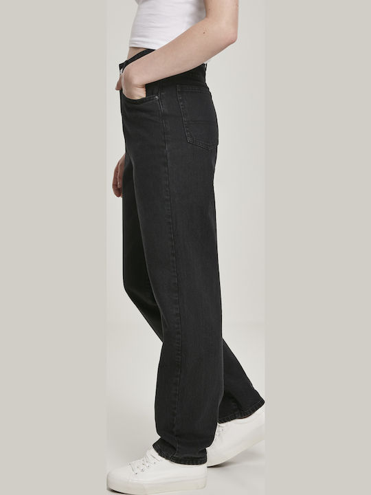 High Waist Women's Jean Trousers in Straight Line Black