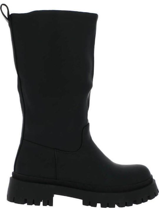 Synthetic Leather Medium Heel Women's Boots 1650BC Black