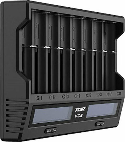 XTAR VC8 USB Зарядно 8 за батерии Li-ion/Ni-MH Размер AA/AAA/D/18650/16340/26650/14500 в Черен цвят